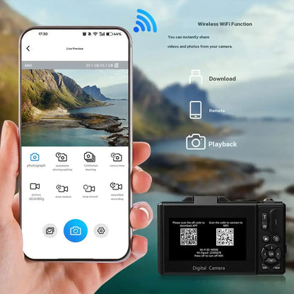 4K Flip Screen Digital Camera – 64MP, Wi-Fi & 18X Zoom