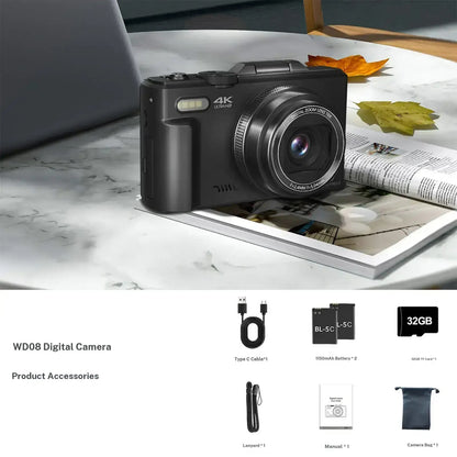 4K Flip Screen Digital Camera – 64MP, Wi-Fi & 18X Zoom
