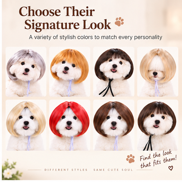 🐾 Stylish Pet Wig – Cute Bob Hairstyle for Photos, Parties & Everyday Fun