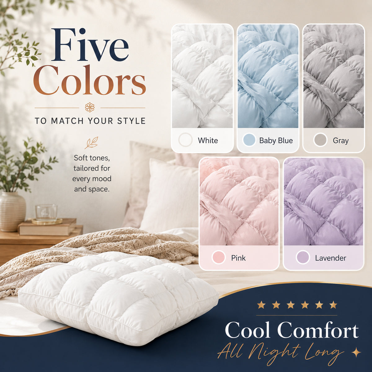 Cooling Puff Grid Pillow – Ultra Soft Ice-Silk Sleeping Pillow