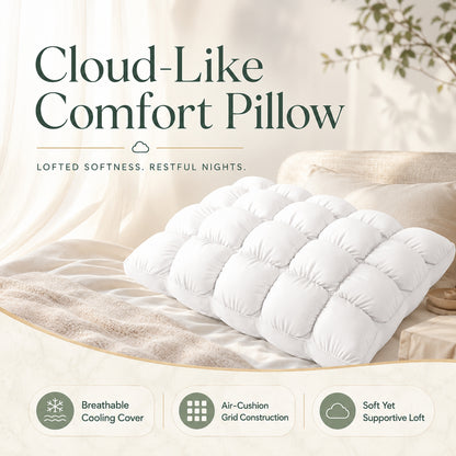 Cooling Puff Grid Pillow – Ultra Soft Ice-Silk Sleeping Pillow
