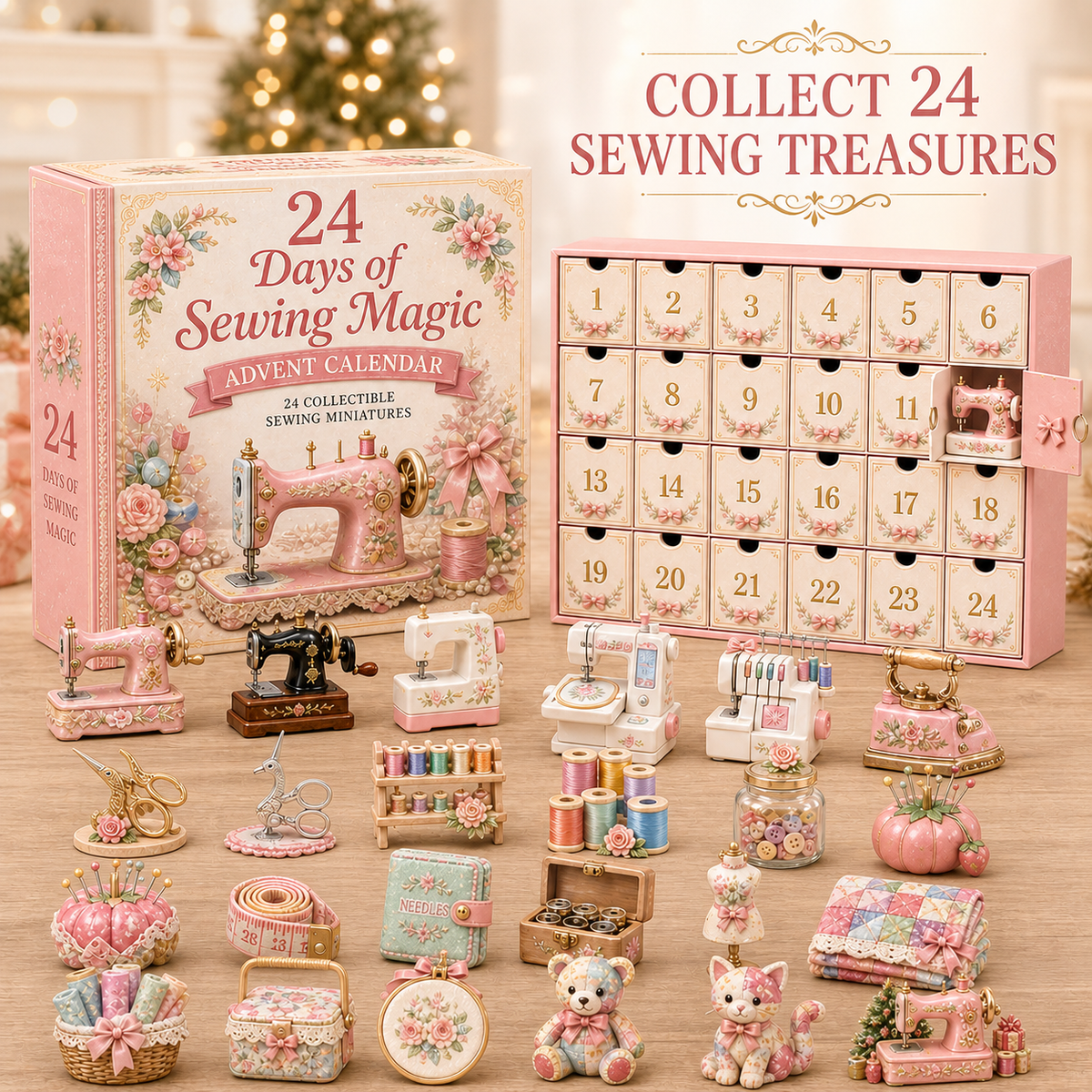 ⏳ Last Day 70% OFF – 🧵24 Days Of Sewing Magic Advent Calendar | 24 Sewing-Inspired Miniatures for Craft Lovers, Quilters & Handmade Enthusiasts 🎁