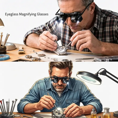 Precision LED Magnifier Glasses – Interchangeable Lenses, Dual LED, Hands-Free 💡
