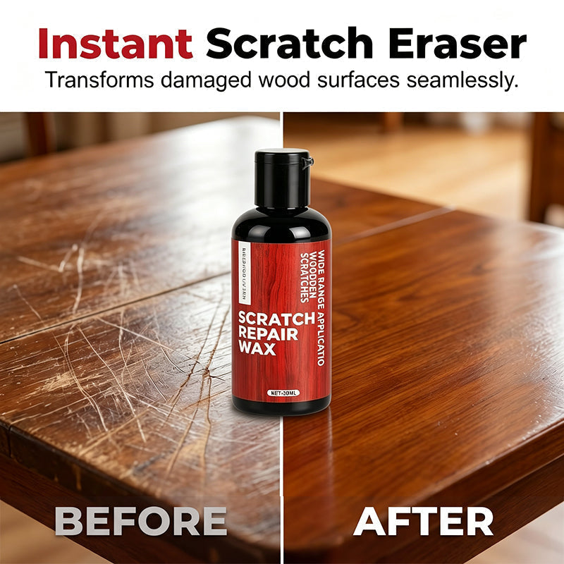 Wood scratch repair wax before and after comparison