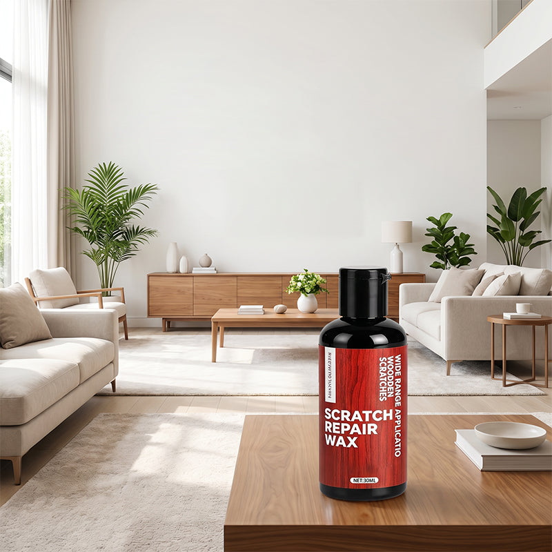 Scratch repair wax in modern home with wood furniture