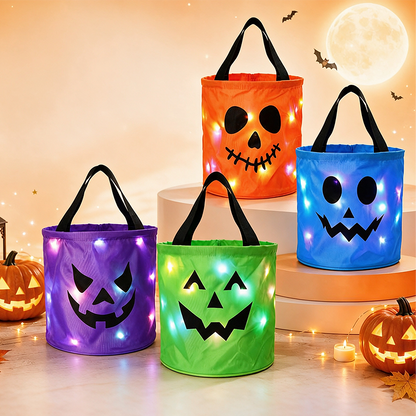 🎃Halloween LED Candy Bucket Bags – 4 Pack Pumpkin Trick or Treat Bags