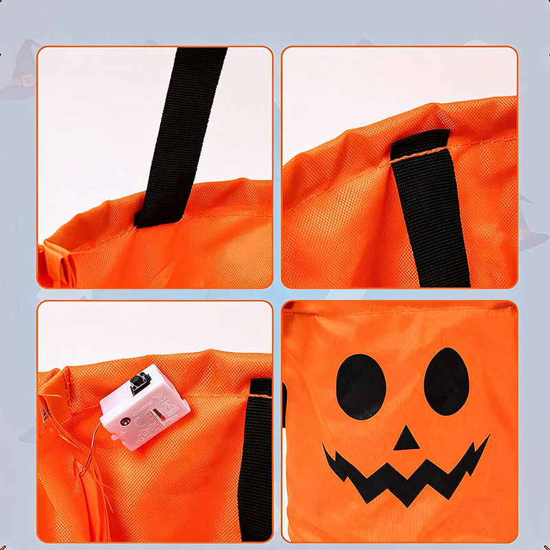 🎃Halloween LED Candy Bucket Bags – 4 Pack Pumpkin Trick or Treat Bags