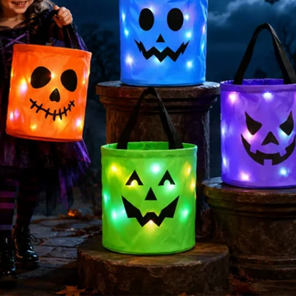 🎃Halloween LED Candy Bucket Bags – 4 Pack Pumpkin Trick or Treat Bags