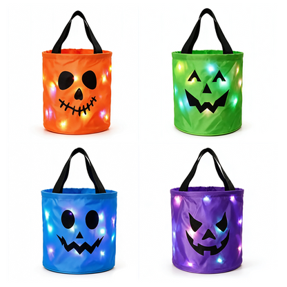 🎃Halloween LED Candy Bucket Bags – 4 Pack Pumpkin Trick or Treat Bags