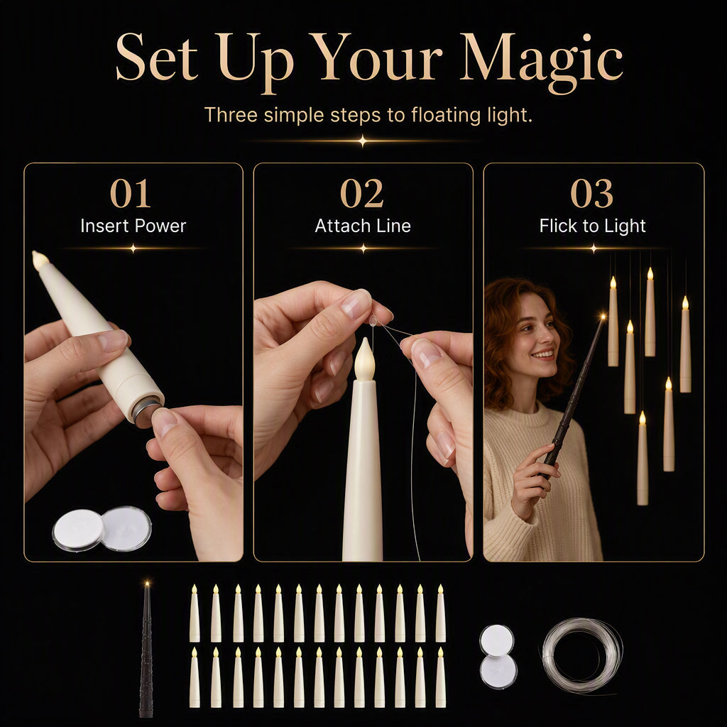 🪄 Floating LED Candles with Magical Wand Remote
