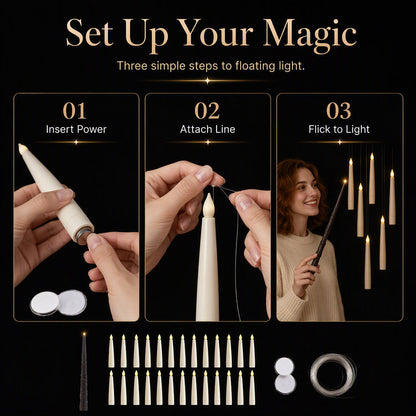 🪄 Floating LED Candles with Magical Wand Remote